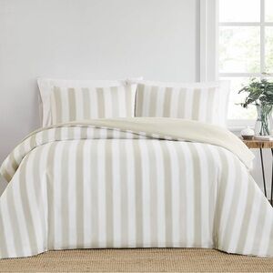 Truly soft Aiden stripe duvet set beige polyester 3 piece full/ queen
